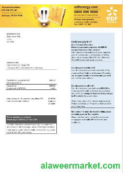 United Kingdom EDF Energy electricity and gas business utility bill Word and PDF formats, version 2